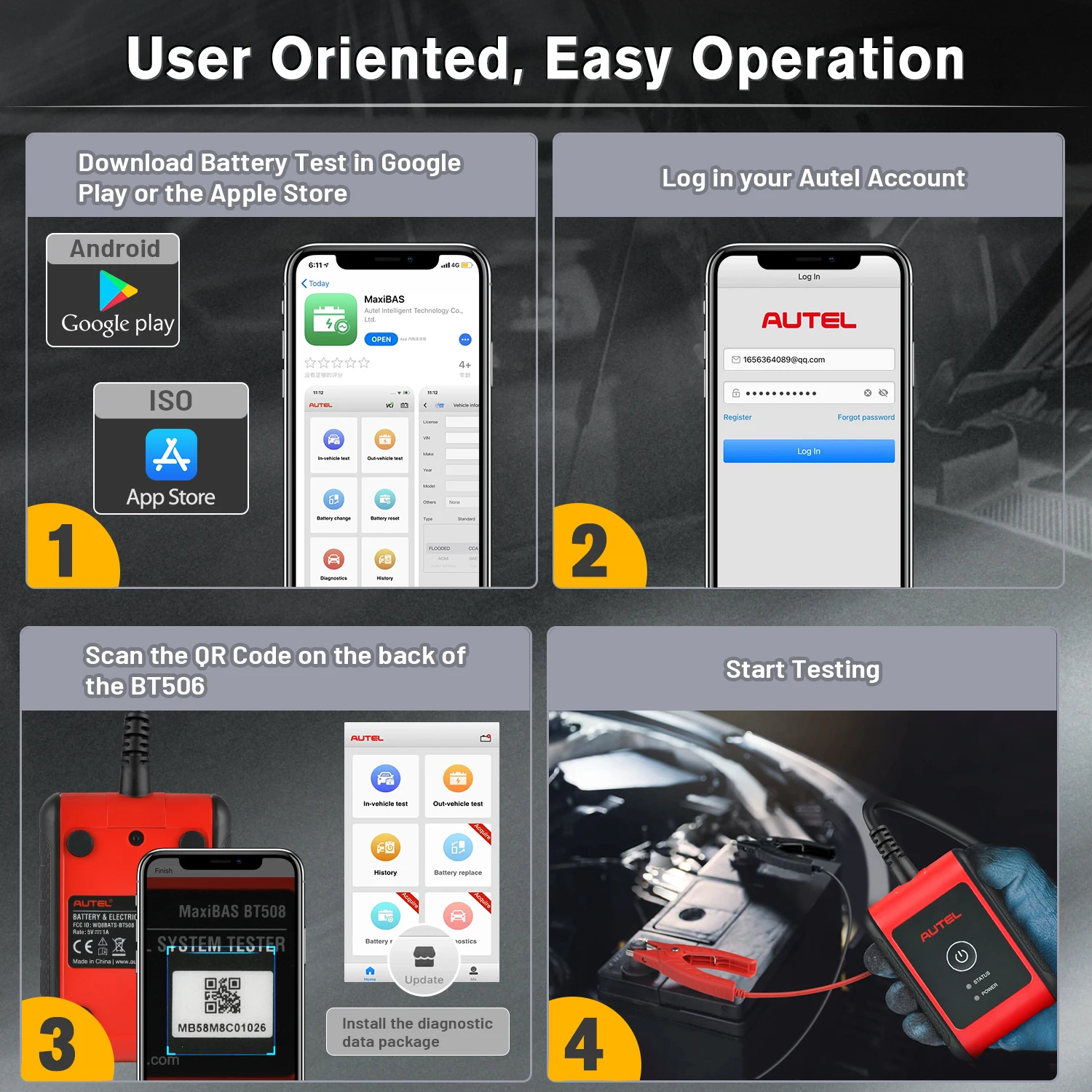 Autel MaxiBAS BT506 Battery Tester / Charging System Diagnostic Tool Compatible with CCA CA EN IEC DIN JIS M