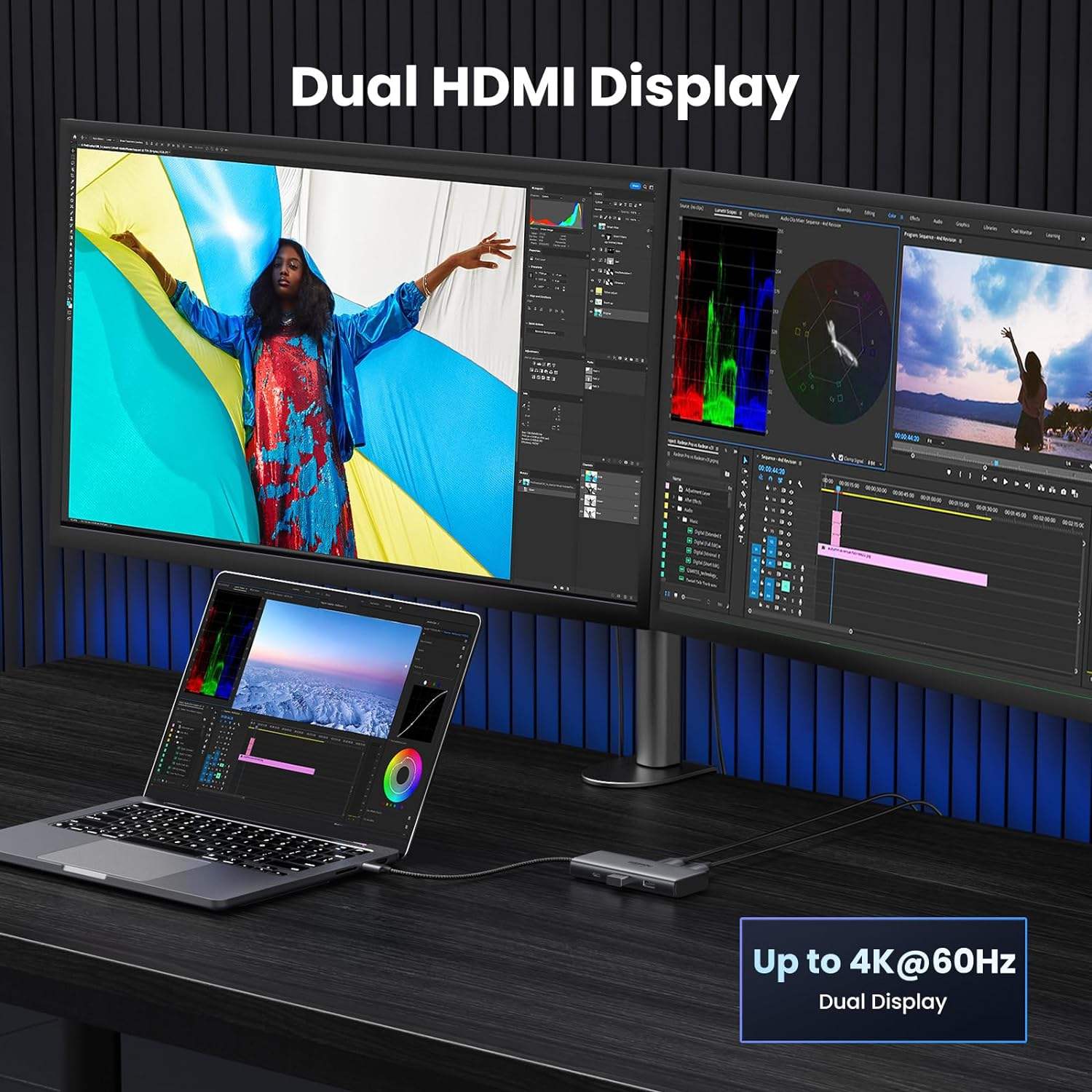 Revodok 206 Docking Station 6 in 1 USB C Dock Dual HDMI-4K@60Hz Single 8K@30Hz 100W PD 5Gbps Data Ports USB C Hub