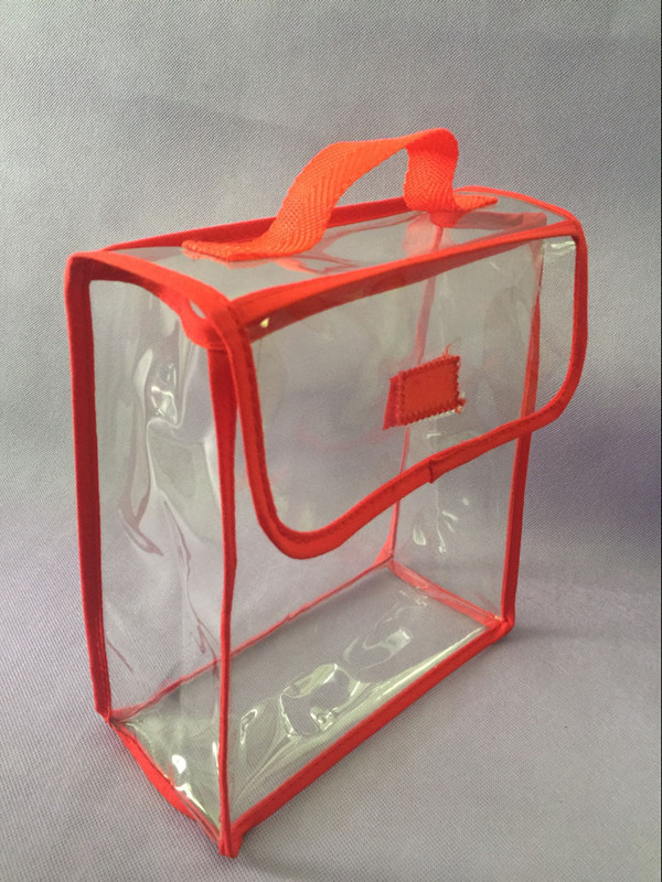 Red Clear Sewing PVC Clear Gift Bags With Handle For Chocolate / Cookie / Sugar Packaging