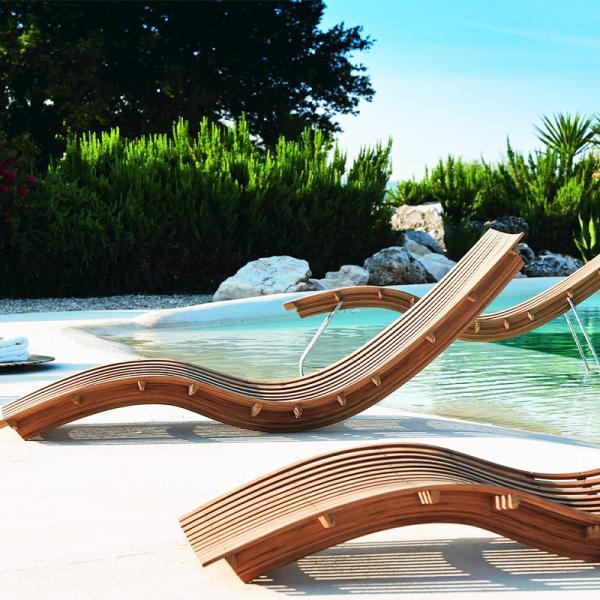 Simple Modern Garden Pool Teak Wood Aluminum Leisure Chair Lounge Bed For