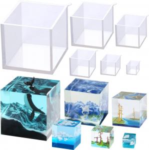 Wholesale LSY  Set of 4, 3, 2, 1.5, 1, 0.5 Clear Silicone Cube Molds, Large Deep Square Epoxy Resin Mold, Transparent Cube from china suppliers