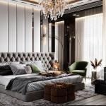 5 Star Hotel Bedroom Furniture Double Black Grid Solid Wood King Size Bed
