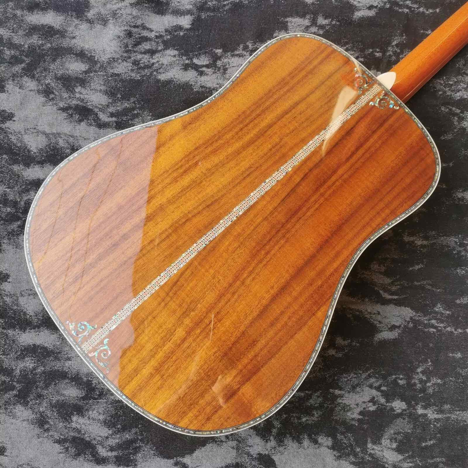 Custom 41-inch all-KOA wood ebony fingerboard, dreadnought, D45 Martin style, abalone inlaid acoustic guitar