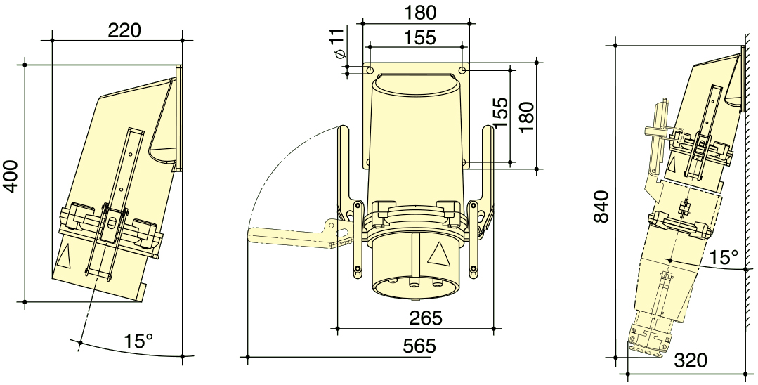 5P IP67 415V High Current Plug Sockets PowerSyntax Heavy Duty Wall Mounted Industrial Dock