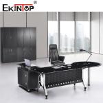 4 Legs Metal Feet Glass Corner Desk Assembly Required With Cabinet