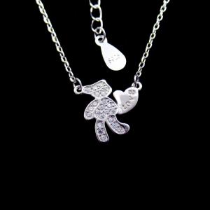 Wholesale Lovely Teddy Bear Necklace with Heart Toy 925 Sterling Silver Cubic Zircon Jewelry from china suppliers
