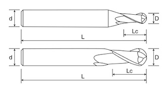 2 Flutes HRC65 R7*14*28*14*80 TiAISiN Coated Carbide Ball Nose End Mill with 28mm Shank Diameter