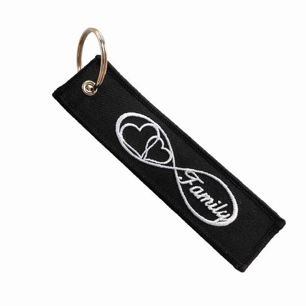 Eternal Family Keychain Gift - White Embroidery Heart Symbol & Metal Ring Fabric