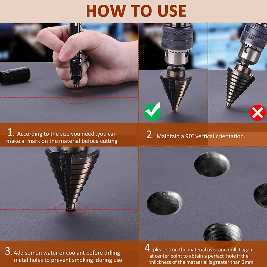5pcs HSS Titanium Step Cone Taper Triangle Shank Drill Bit