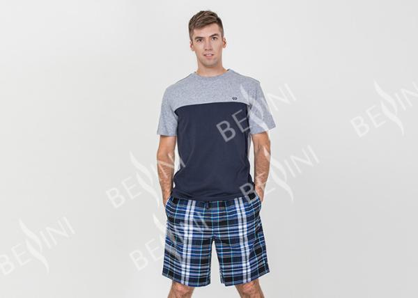Contrast Color Mens Summer Sleepwear / Mens Short Sleeve Pyjamas Very Soft