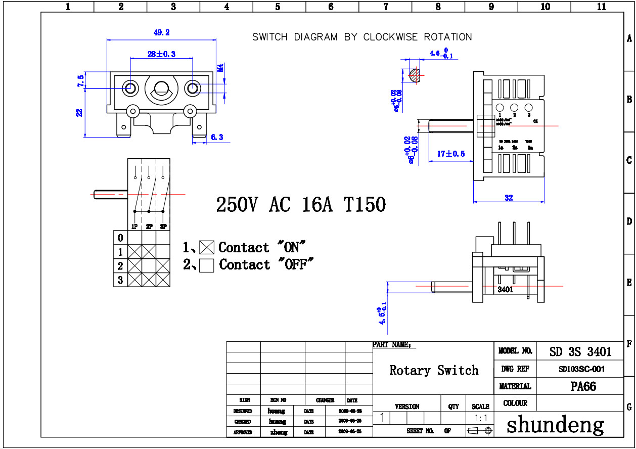 Home appliance switch SHUNDENG SD-3S-3401 Rotary switches room heater Three gears switch OVEN SWITCH Switch gear