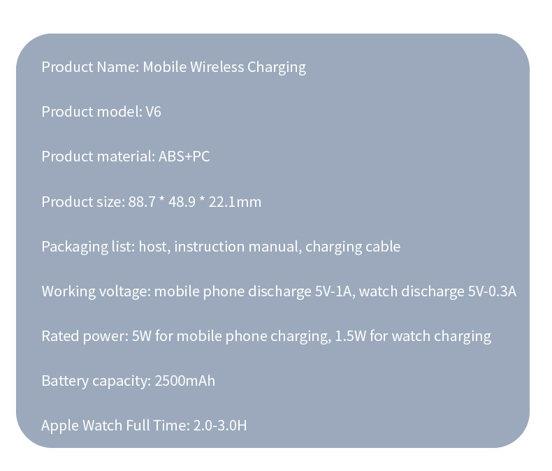 Portable 2500mAh Power Bank Wireless Charger Wireless Charging For IWatch & Cable Charging For IPhone