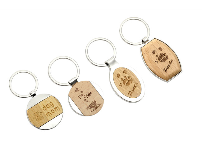 Bamboo Nickel Metal Key Ring Holder Iron Promotional Metal Keychains Laser Engraving