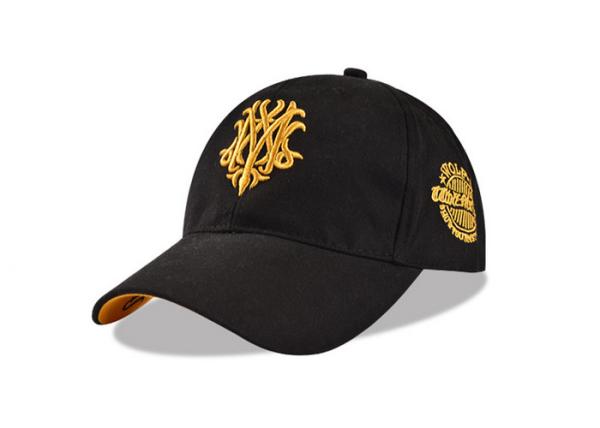 5 Panel Black Cotton Baseball Cap Twill Sandwich Embroidery Gold Logo Anti -