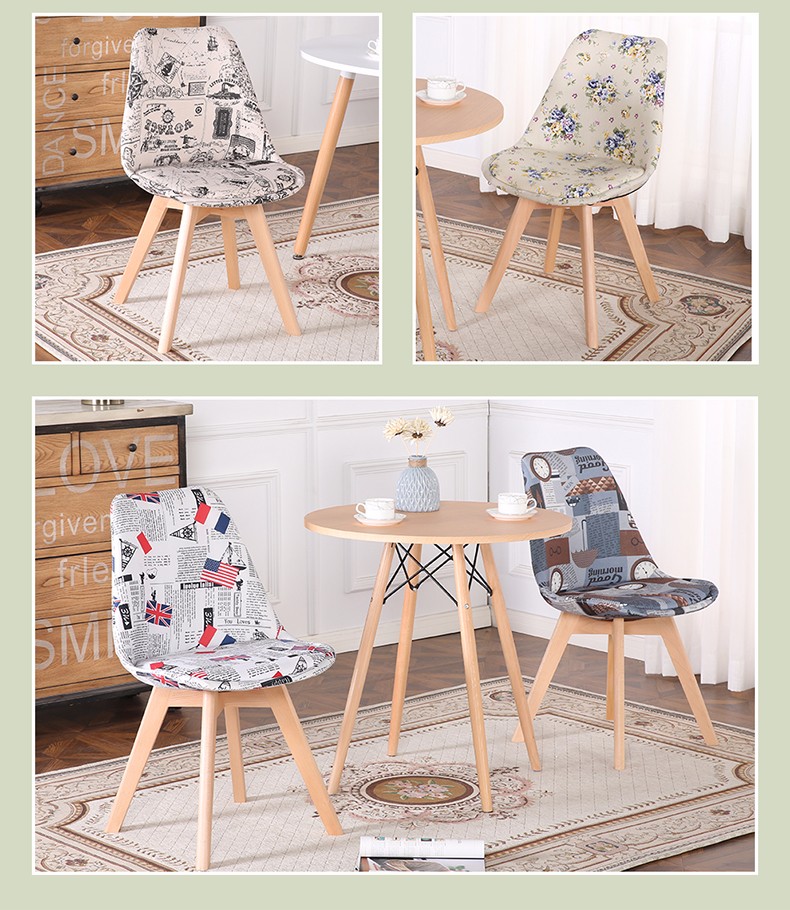 Cotton Fabric / PP Upholstered Dining Room Chairs With Solid Wood Legs