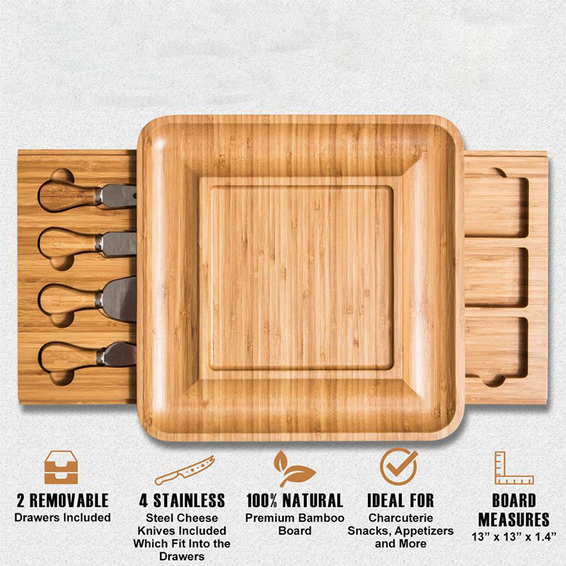44x33x4cm Natural Wood Vegetable Chopper Bamboo Cutting Board Tray with 4 Drawers