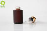 Round Amber Color Glass Foundation Bottle 30ml With Golden Plastic Dropper