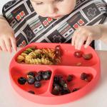 Red Silicone Childrens Plates Unbreakable Silicone Suction Divided Plate