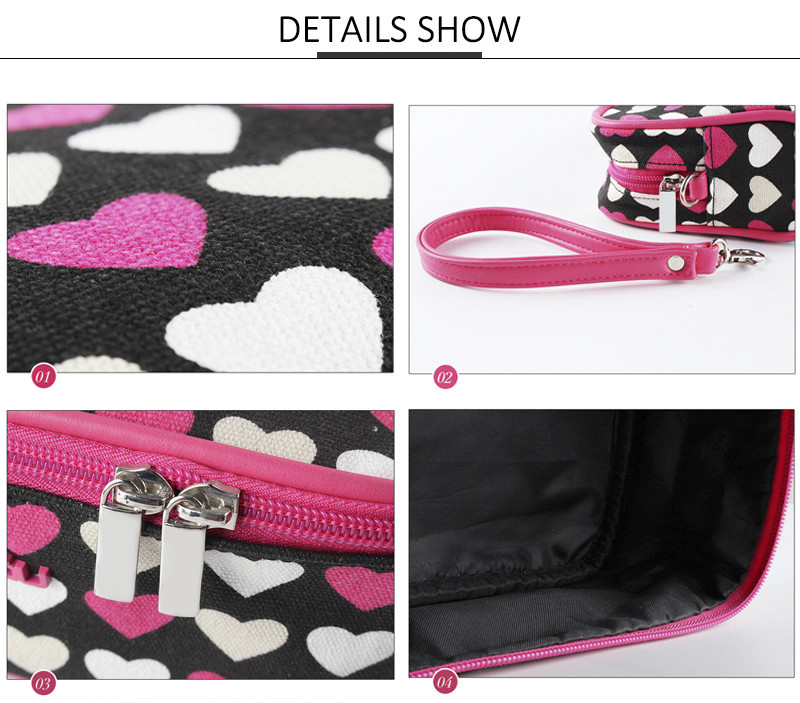 Wholesale Portable Lady Canvas Dot Printed Makeup Travel Bags