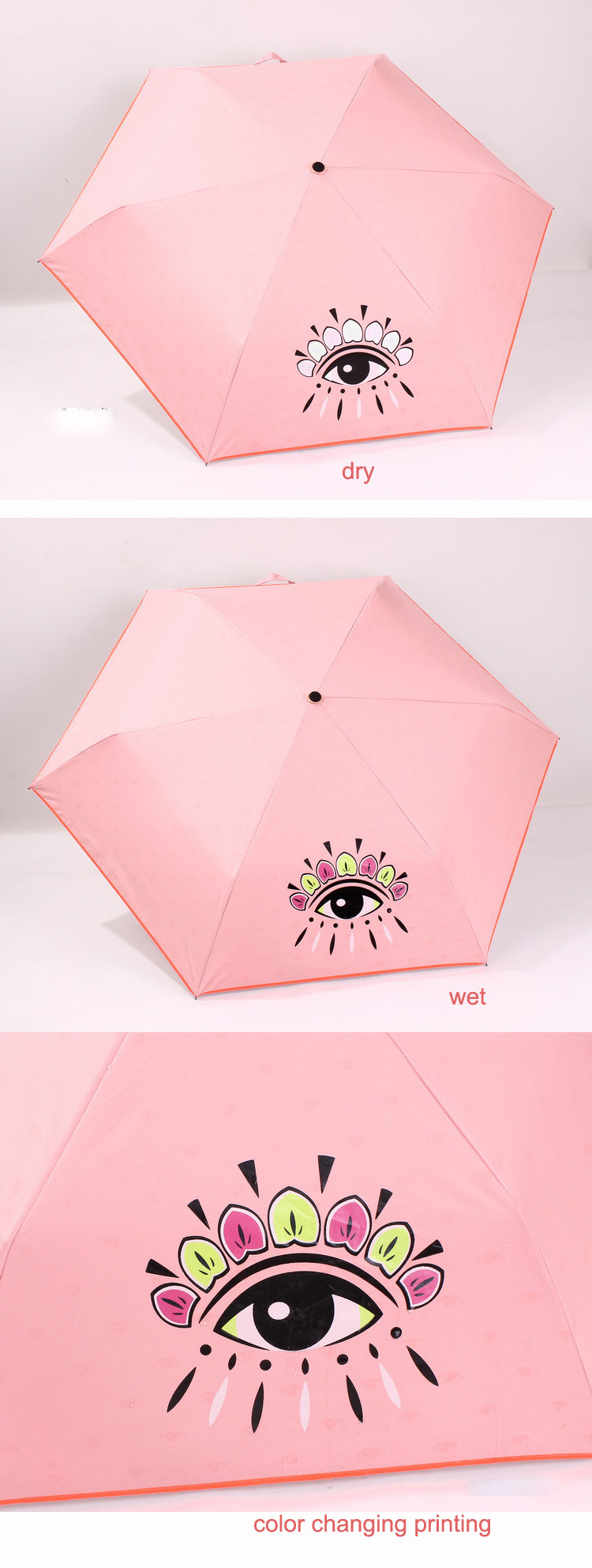 Color Changing 3 Fold Umbrella With 8mm Metal Shaft