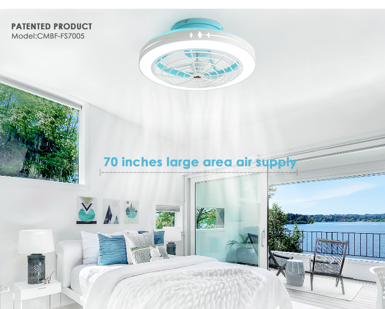 20 Inch Blue ABS Blades Low Profile Ceiling Fan with Remote Control and Metal Lamp Body