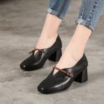 S415 Shoes Square Toe Thick Heel Leather Women'S Shoes Mori Art Simple Handmade