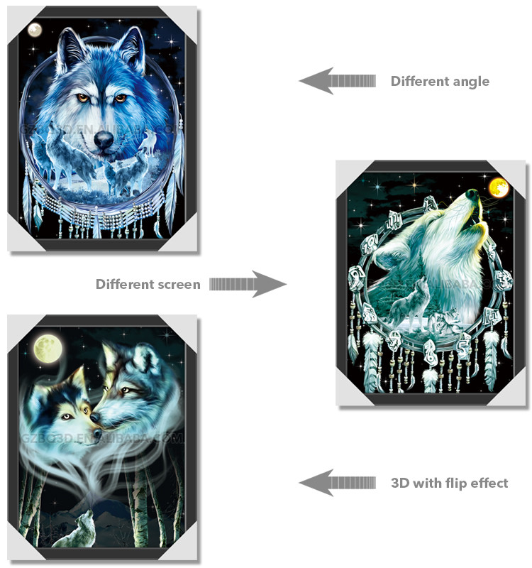 Depth Effect 3d Picture Of Animal Wolf , Changing Flipped 3d Picture