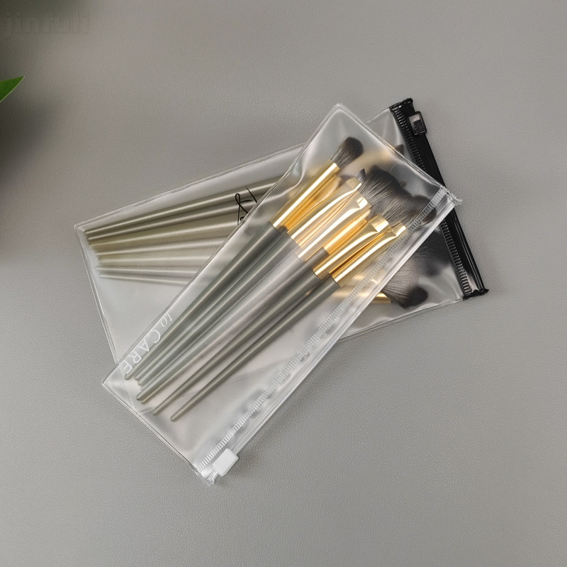 Custom Logo Plastic Zipper Bag Clear Frosted Dustproof Small For Cosmetic Brush