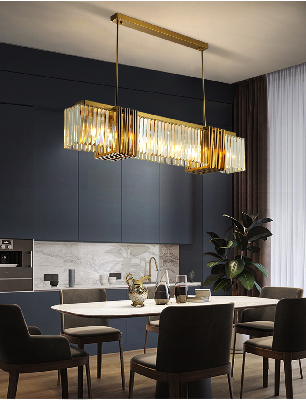 Rectangle Led Crystal Chandelier Dining Room Creative Design dining table light(WH-CY-199)