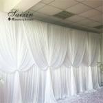 New design double drape white cloth curtains cross valance for wedding