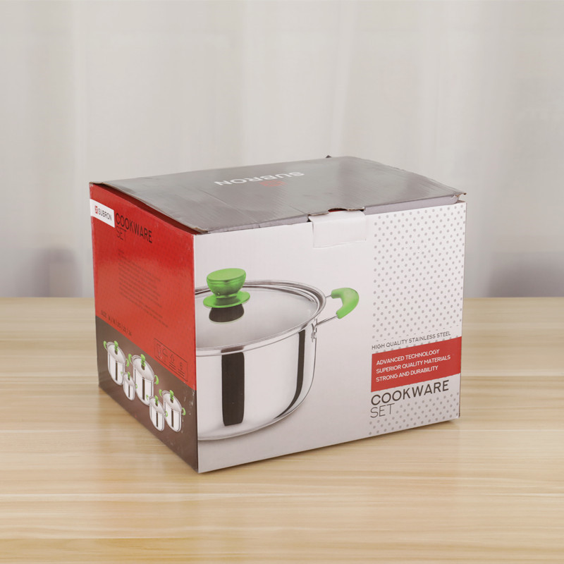 Quality Stainless Steel 5pcs Cookware Set Soup Pot for Cooking with Green Handle