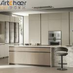 Handless Kitchen Cabinet Set Modern With Marble Countertop And Island Dining