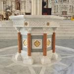 Marble Baptism Font Natural Stone Catholic Church Sculptures Baptismal Hand