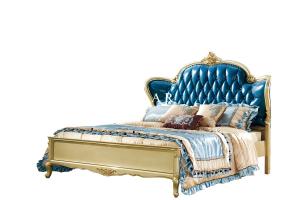 Wholesale Luxury Antique Design Wooden Carved Upholstered Leather King Size Bed from china suppliers