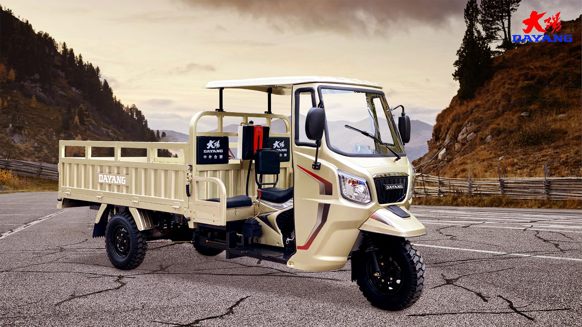 250cc 300C Cargo Tricycle Motorized Tricycle Gasoline 3 Wheels Motorcycle in Rose Gold