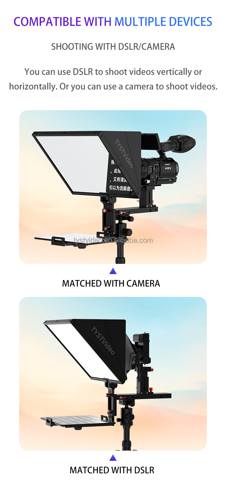 4-15 inch Mobile Phone/Tablet Prompting Teleprompter with Remote Control from TYST