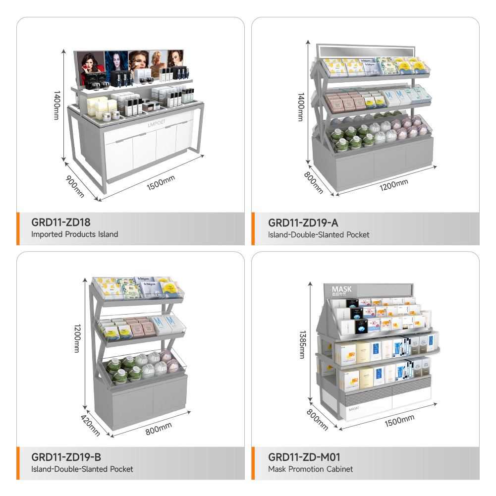 Retail Display Rack Grey Wooden Island Cabinet For Smart Store Rack And Premium Shop Design