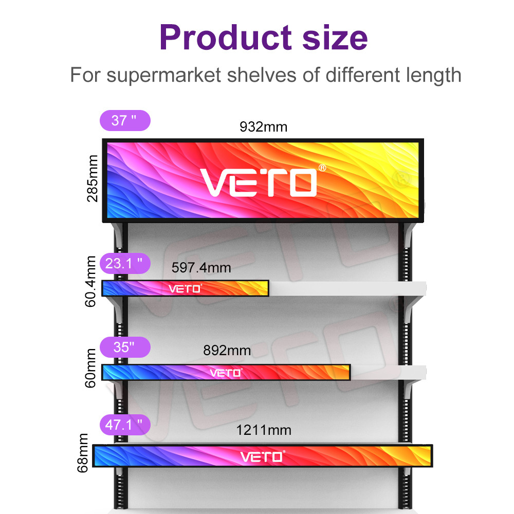 VETO Commercial Ultra Wide Stretched Bar Lcd Digital Signage Android Bar Lcd Panel Advertising Monitor Display