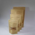 300x180mm 7 Inch Kraft Paper Pouches , Kraft Paper Stand Up Pouch With Window