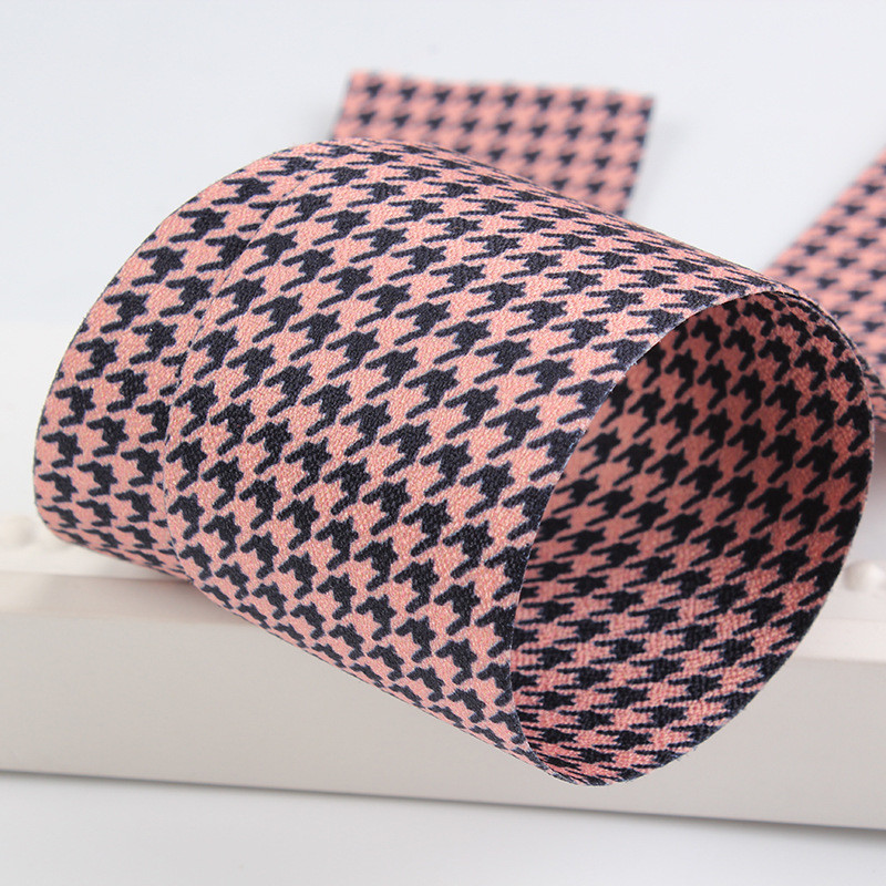 40mm Double Face Polyester Hound Stooth Ribbon for Ribbon Bow Making and Garment Decoration