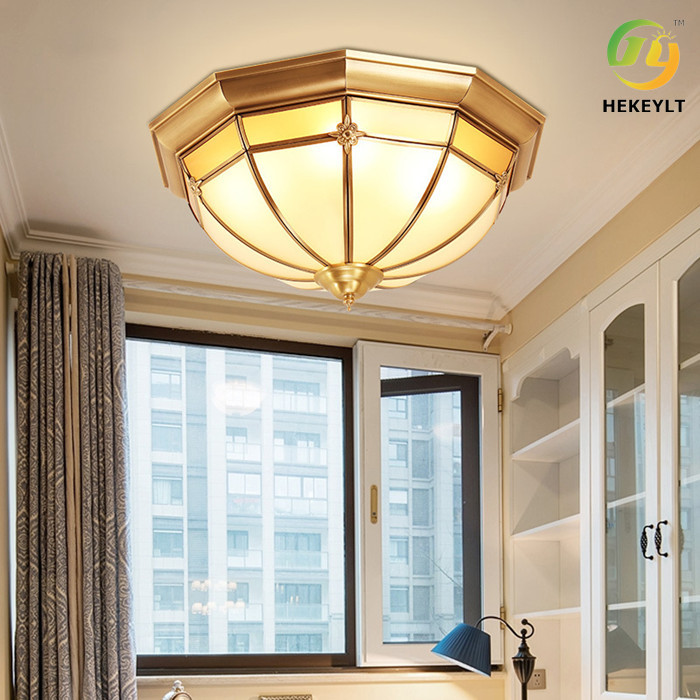 Copper Glass Residential Ceiling Light Living Room E27