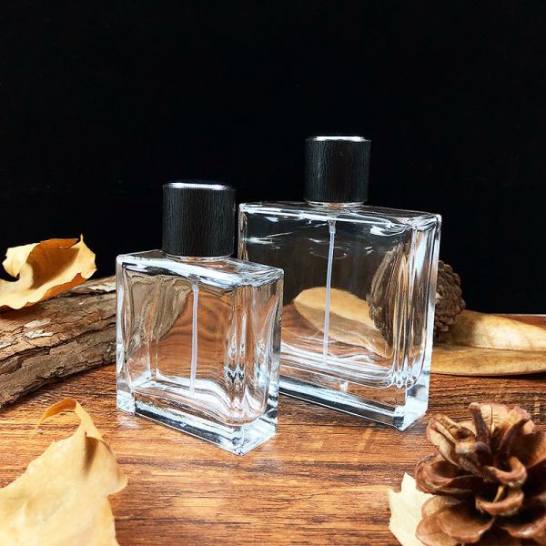 Wholesale Clrear 50ml 100ml Square Screw Cap Glass Perfume Spray Bottle With