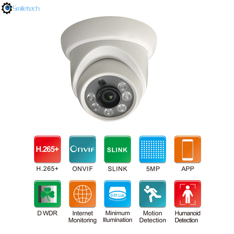 Indoor plastic case POE 5.0MP 20m IR distance 2MP 3.6mm lens 1080P smart analysis human detection IP dome camera