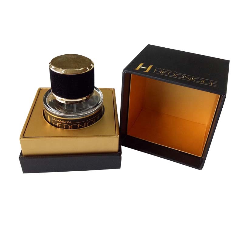 Creative Black Scented Rigid Candle Boxes With Golden Paper Custom Printing