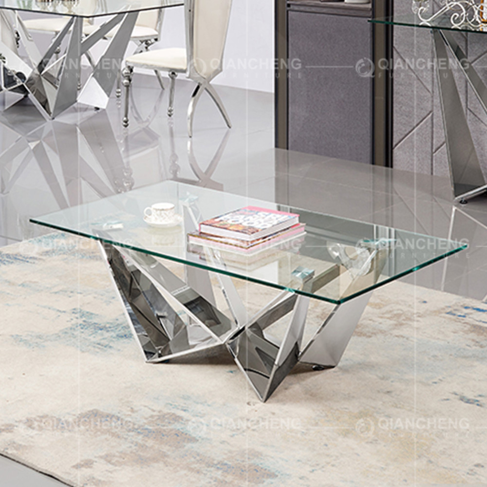 Height 18inch Glass Top Center Table Modern Stainless Steel Coffee Table