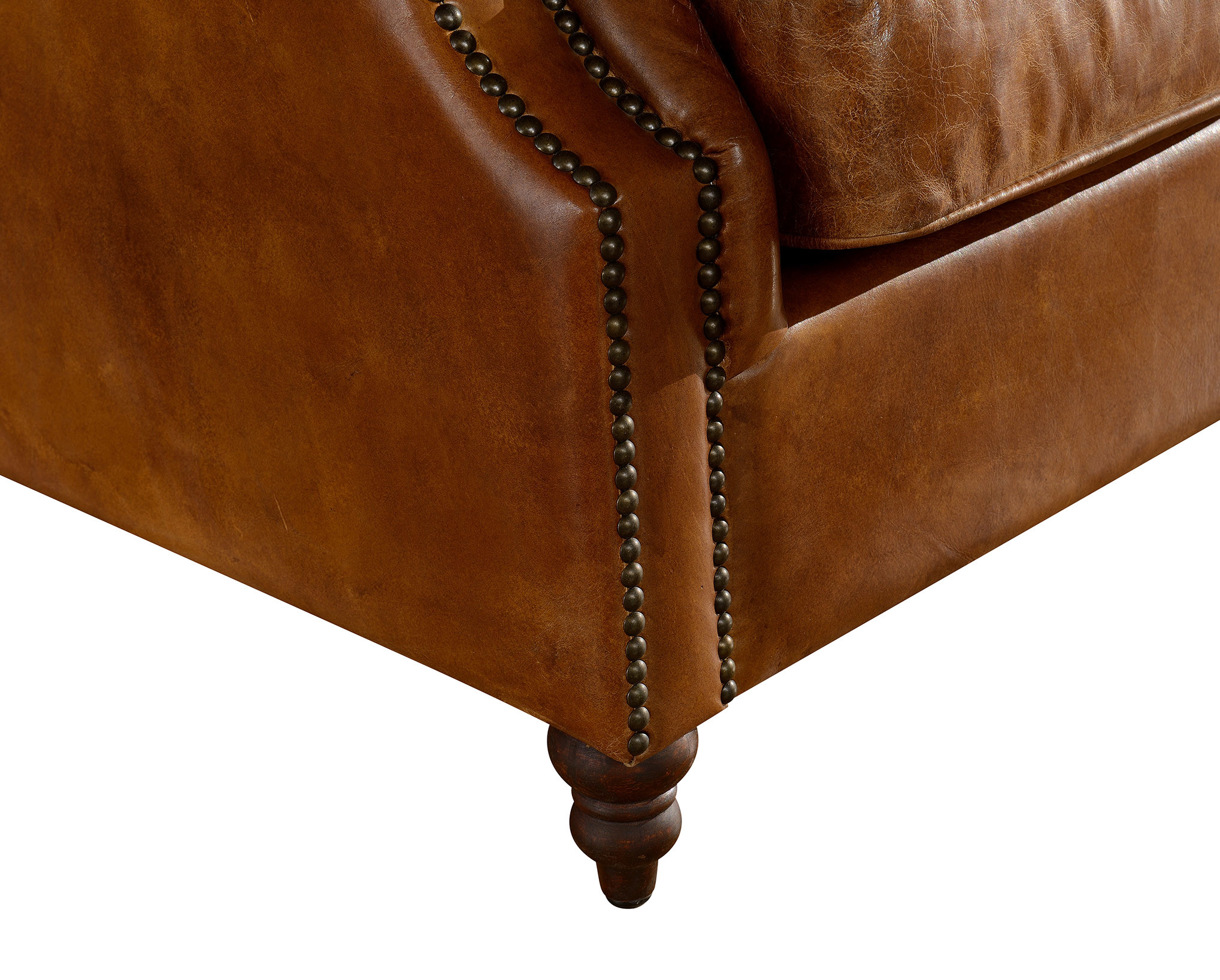 Georgian Style High Backed Winged Leather Chairs , Brown Leather Armchair Deep Buttoned Back