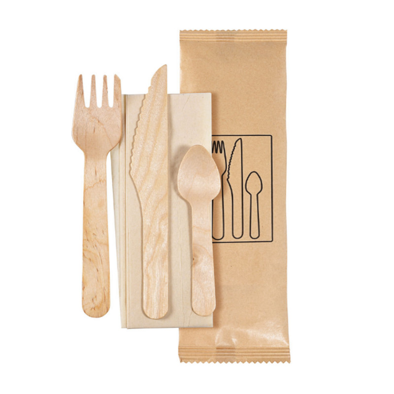 160 mm 100% disposable wooden knife fork spoon brown napkin pepper wrapped individually can be customized logo