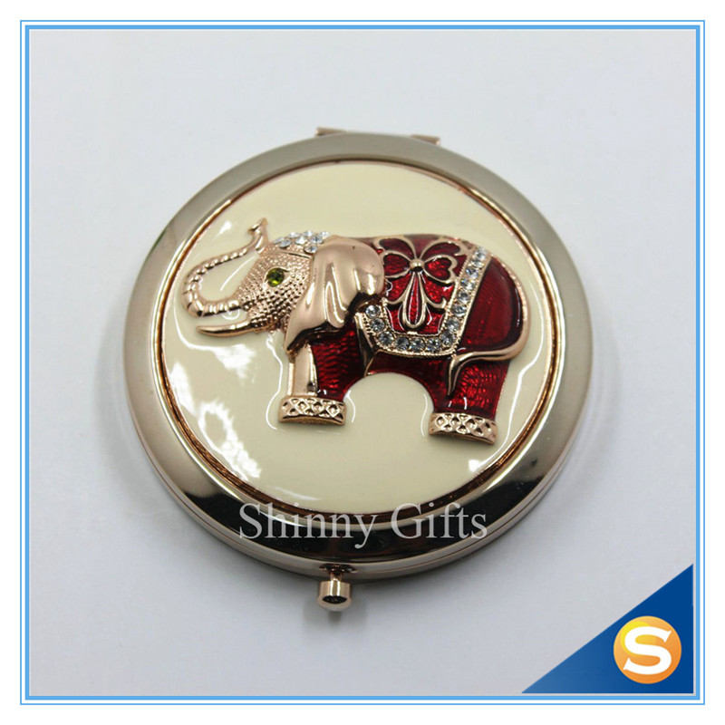 Shinny Gifts Elephant Design Handmade Round Compact Mirror Portable Small Mirror