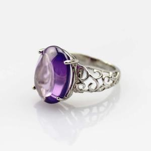 Wholesale 925 Silver Ring with 11mmx14mm Oval Dome Amethyst Cubic Zircon (R212) from china suppliers