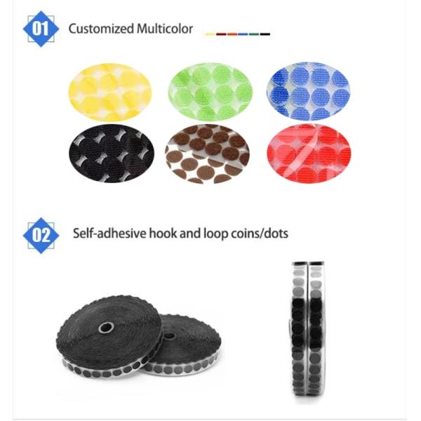 Customized Shape Round Square Heavy Duty Back Glue Self Adhesive Hook And Loop Magic Strap/ Coin/ Dots